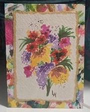 ACEO Original Art Painting Flowers Floral  Mixed Media Abstract OOAK ATC Mini 
