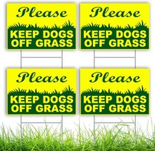 4PCs Keep Dogs Off Grass Sign with Stake - Double Sided 6x9 yellow