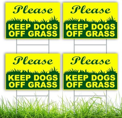 4PCs Keep Dogs Off Grass Sign with Stake - Double Sided 6x9 yellow 