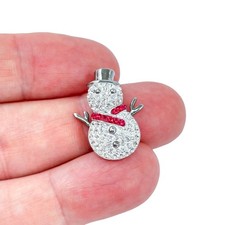 Vintage Sterling Silver 925 Crystal Christmas Holiday Gift Snowman Pendant