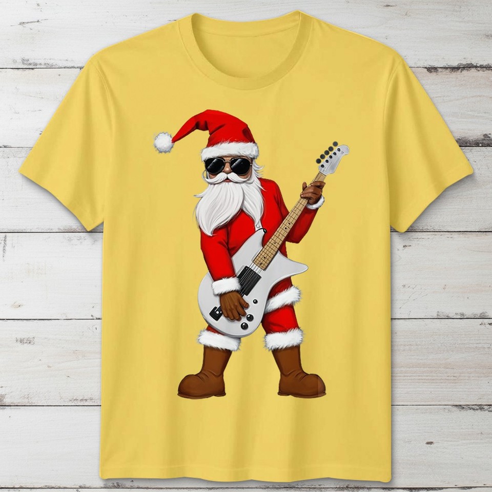 Rock Santa Mens Kids T-Shirt Cute Cartoon Guitar Christmas Music Lover ...