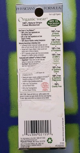Physician’s Formula Organic Wear Tinted Moisturizer FAIR TO LIGHT 2155 SEALED - Picture 3 of 3