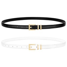 2Pcs Thin Leather Belts for Women, Fashionable Slim Waist Belt Thin Da...