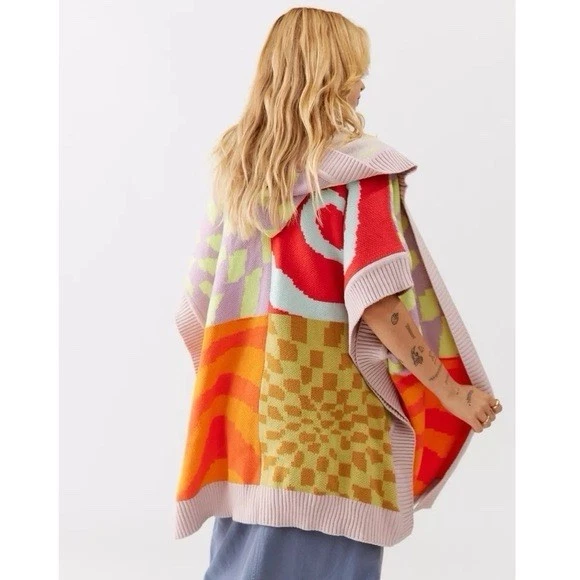 Womens NWT Urban Outfitters Multi Color Kali Knit Hooded Cape Poncho Cardigan OS
Opens in a new wind