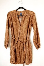 GAP Leopard Print Dress womens S Tie Waist long sleeve midi
