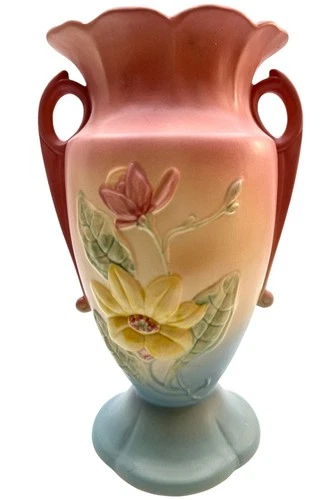 Vintage 22 12 1/2" Hull Art Pottery Magnolia Double Handled Flower Vase