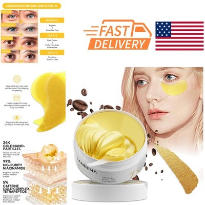 24K Gold Eye Patches 30 Pairs Refresh Tired Eyes Reduce Fine Lines and Puffiness
