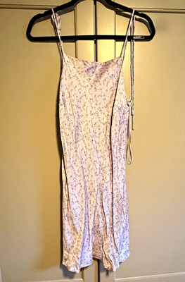 Zara White Purple Floral Mini Dress Square Neck Adjustable Spaghetti Straps M