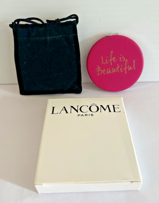 Lancome Mirror Pouch Box PINK Life Is Beautiful + Magnifying Dual Shiny Frames