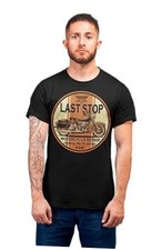 Last Stop Motorcycle T-Shirt Biker Rider Route 66 Harley Vintage Large Black