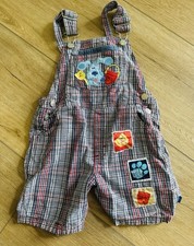 Vtg Blue's Clues 4t Plaid Shortalls Overalls Toddler Embroidered Beach