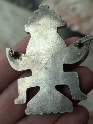 Large Vintage Zuni Art Handmade Sterling Multi Gem Inlay Knifewing Brooch Pin - Picture 17 of 23