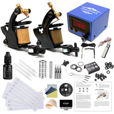 Inkstar Tattoo Kit 2 Machine Coil Gun Journeyman Set Power Needles Black Ink