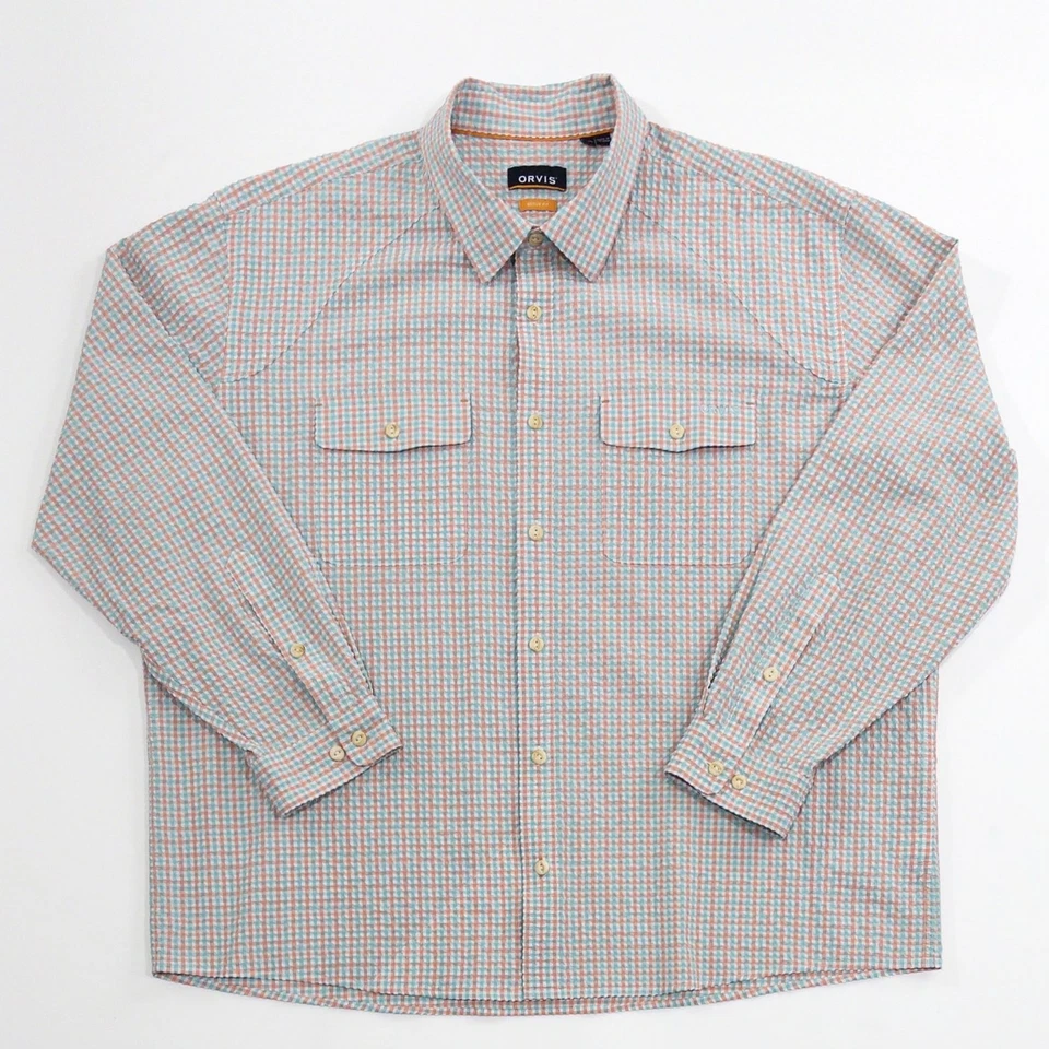 Camisa de hombre Orvis a cuadros con botones manga larga brillante pastel Seersucker XXL Foto 2 de 4