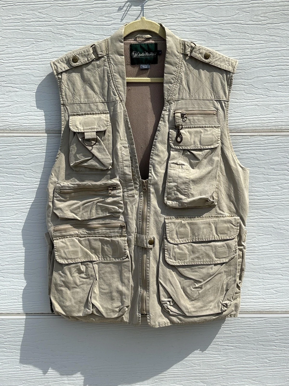 Gander Mountain Vest Mens L Beige Cotton Canvas Hunting Utility Pockets Outdoor