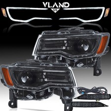 For 2014-2022 Jeep Grand Cherokee LED Projector Headlights w/Black Housing Pair