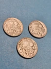 1915, 1916 1917 P  Three Restored Buffalo Nickels - Free Shipping- A499