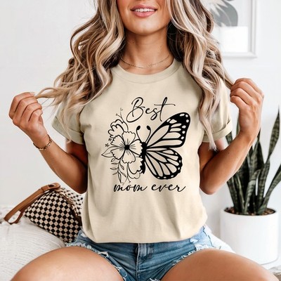 Best Mom Ever Damen T-Shirt Schmetterling Blumen Mutterschaft Muttertag