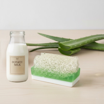 Natural Donkey Milk Aloevera Loofah Soap-Handmade Exfoliating Pumpkin Fiber Bar