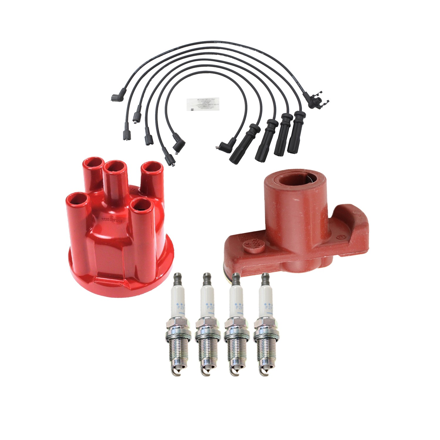 Bosch Distributor Cap Rotor 4 Spark Plugs Denso Wires Kit for 240 244 245 L4 RWD