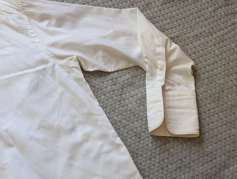 Eton Shirt Mens Large White Dress Textured Tonal Stripe French Cuff Twill - Изображение 4 из 4