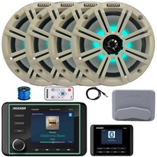Kicker Marine WB Receiver, 4x 8" RGB LED Speakers, White Grilles, Antenna, Wire