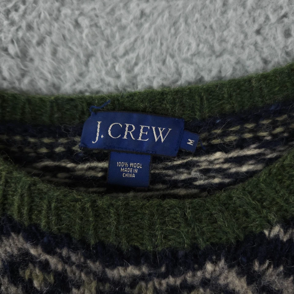 VTG 90s J Crew Sweater Men Medium Blue Fair Isle Nordic Heavy Fuzzy Wool Knit - Image 3 of 4