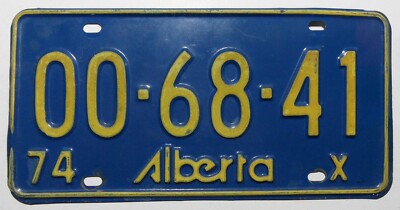 Canada Nummernschild Alberta in gelb auf blau von 1974. 00.68.41.
