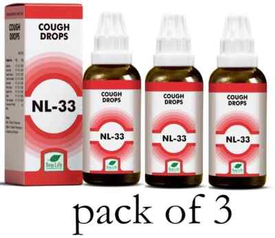 New Life NL-33 Cough Drops 30ml   Homeopathic Support for Cough Relief  3 Pack