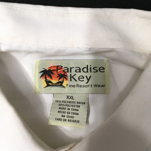 Paradise Key Hawaiian Shirt 2XL IVORY CAMP Embroidered Resort BEACHcomber - Picture 2 of 9