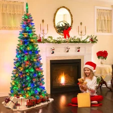 NNECW 1.98 M Artificial Pencil Christmas Tree with LED Lights for Home & Shop