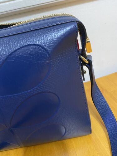 New Orla Kiely Stem Large Iris Blue Leather Bag - Picture 23 of 24