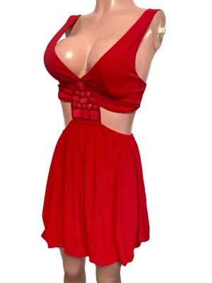 Y2K Red stones cut-out CLUB cocktail cleavage dress GLAM PARTY Costume  Gothic | eBay