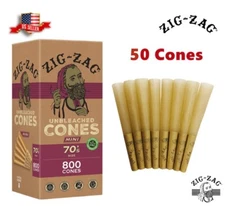 Zig-Zag® Unbleached Paper Cones 70mm Minis Size 50 Pack US Shipping