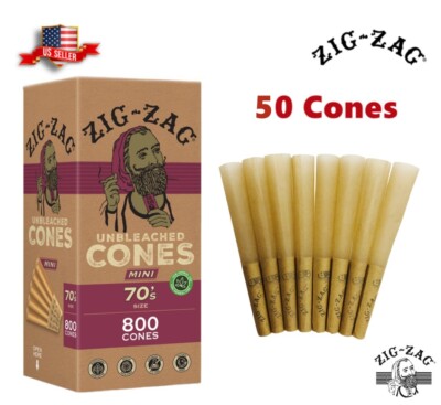 Zig-Zag  Unbleached Paper Cones 70mm Minis Size 50 Pack US Shipping