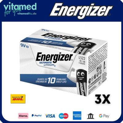 Energizer Ultimate Lithium E-Block 9V L522 3x 10er Pack