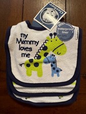 My Mommy Loves Me Lot of 3 Giraffe Waterproof lined Bibs Gerber NWT Baby Boy NWT