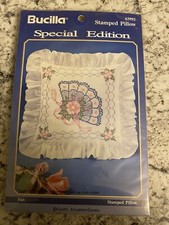 Bucilla Special Edition Stamped Pillow 63992 Fan, Ruffles, X -Stitch, 1993 HTF