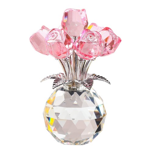 Estatuilla de cristal de siete rosas flores adorno de cristal rosa coleccionable para boda - Imagen 6 de 7