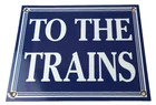 Vintage To The Trains Railroad Sign - Directional Railway Station Porcelain Sign