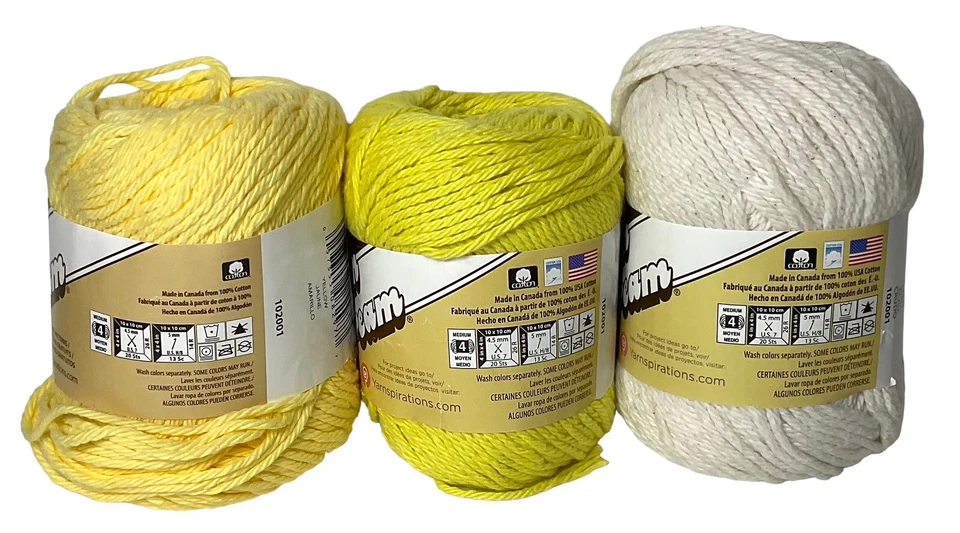 3 madejas hilo de algodón Sugar 'n Cream amarillo sol crudo 2,5 OZ NUEVO Foto 2 de 3