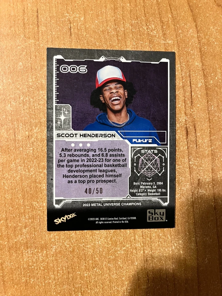 2023 Skybox Metal Universe - Scoot Henderson - Blue Precious Metal Gems #d 40/50 - Image 2 of 2