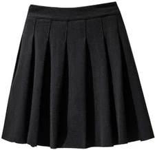 Women's Sweet High Waist Wool Blend Pleated A line Short Skirt Bk W30