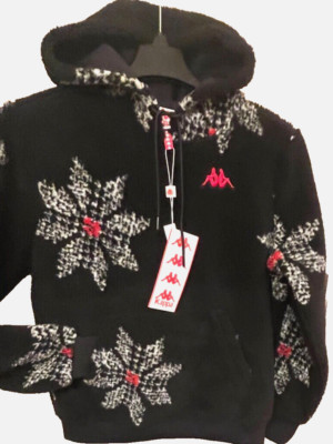 NWT KAPPA AUTHENTIC BLACK SHERPA SWEATSHIRT HOODIE LONG SLEEVE SHOWFLAKE size S