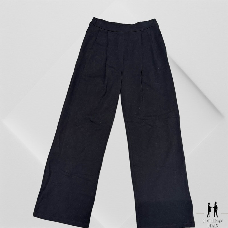 Saint Sofia Ladies Trousers Size 2 US Black Wide Leg Belted Loose Elastic Waist