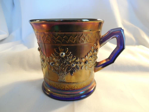 Fenton carnival glass orange tree mug, cup 3.5" Tall great color