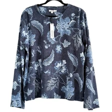 Chico's Navy and Light Blue Patterned Long Sleeve Top