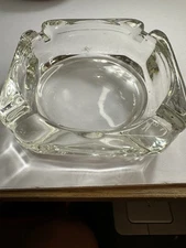 Vintage Glass Cigarette Cigar Ashtray 3 1/2" DIA Square Round Inside Clear Retro