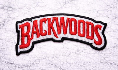 BACKWOODS TOBACCO CIGAR EMBROIDERED IRON ON PATCH 4 X 1.75'' FREE SHIP & TRACKING
