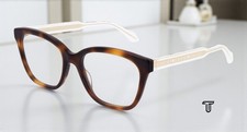 GUCCI GG0566O 002 Square Havana White Crystal Demo Lens 52 mm Women's Eyeglasses